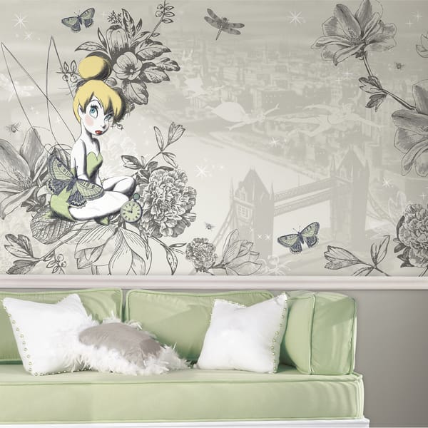 Roommates Decor Vintage Style Prepasted Extra Large Chair Rail Tinkerbell Wall Mural