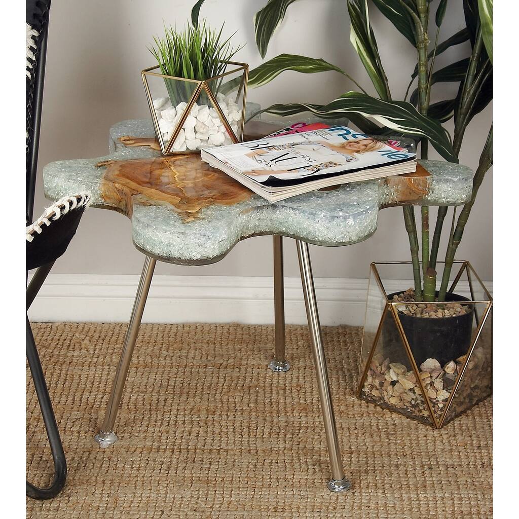 Teak Resin Stainless Steel Table 26 inches wide x 19 inches high ...