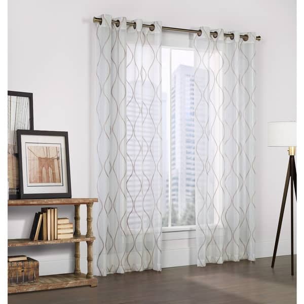 Crystal Embroidered White Faux Linen Curtain Panel Crystal Embroidered White Faux