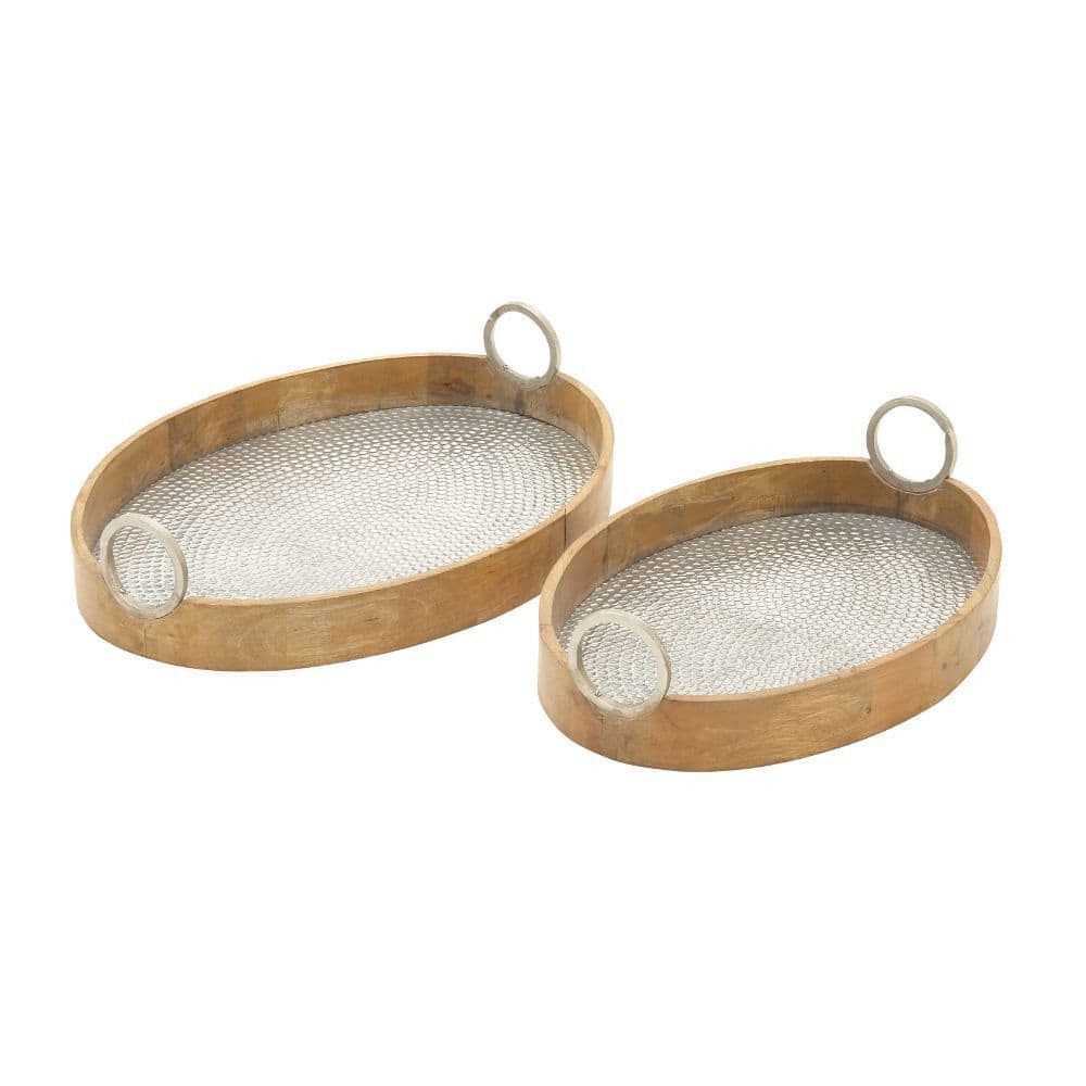 Brown Wood Traditional Tray (Set of 2)