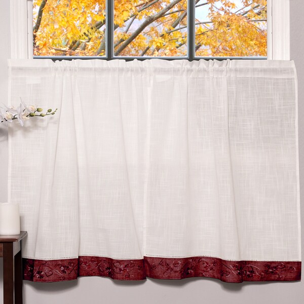 Oakwood Linen Style Kitchen Window Curtain 24/" Tiers /& Valance Set