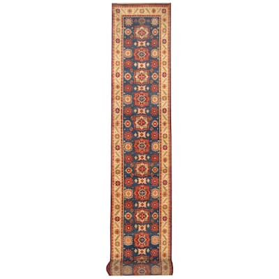 Handmade Kazak Wool Runner (India) - 2'7 x 20