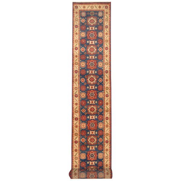 Handmade Kazak Wool Runner (India) - 2'7 x 20. Opens flyout.