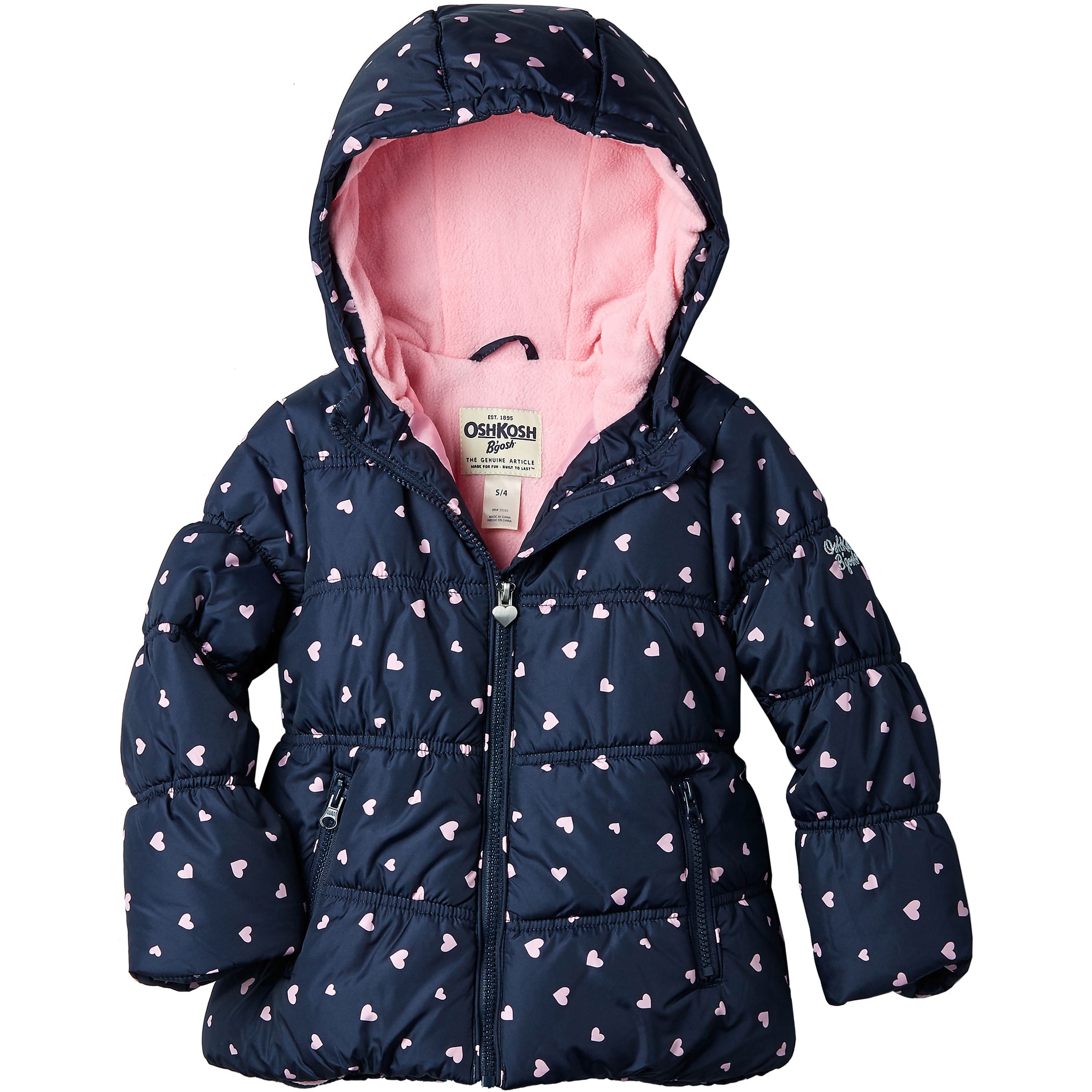 4 - Pink Heart OshKosh BGosh Little Girls Printed Puffer Toddler//Kids