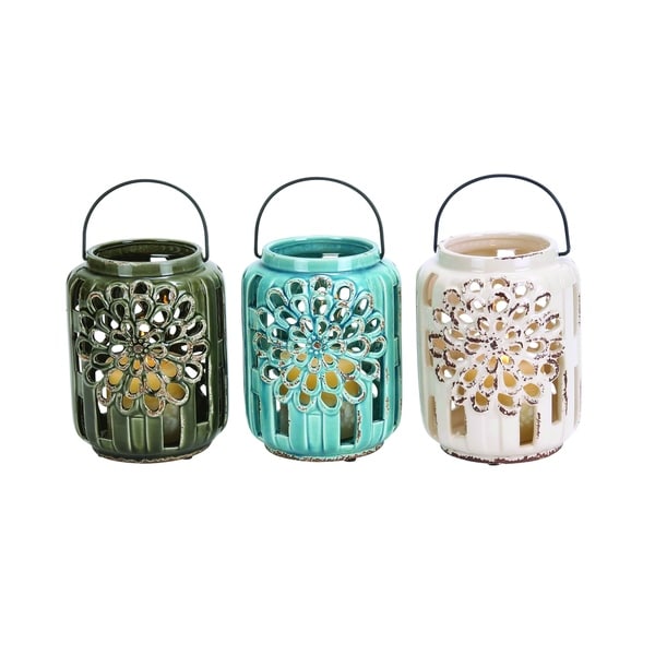 Shop Beautifully Carved Ceramic Lantern 3 Assorted - Overstock - 11839085