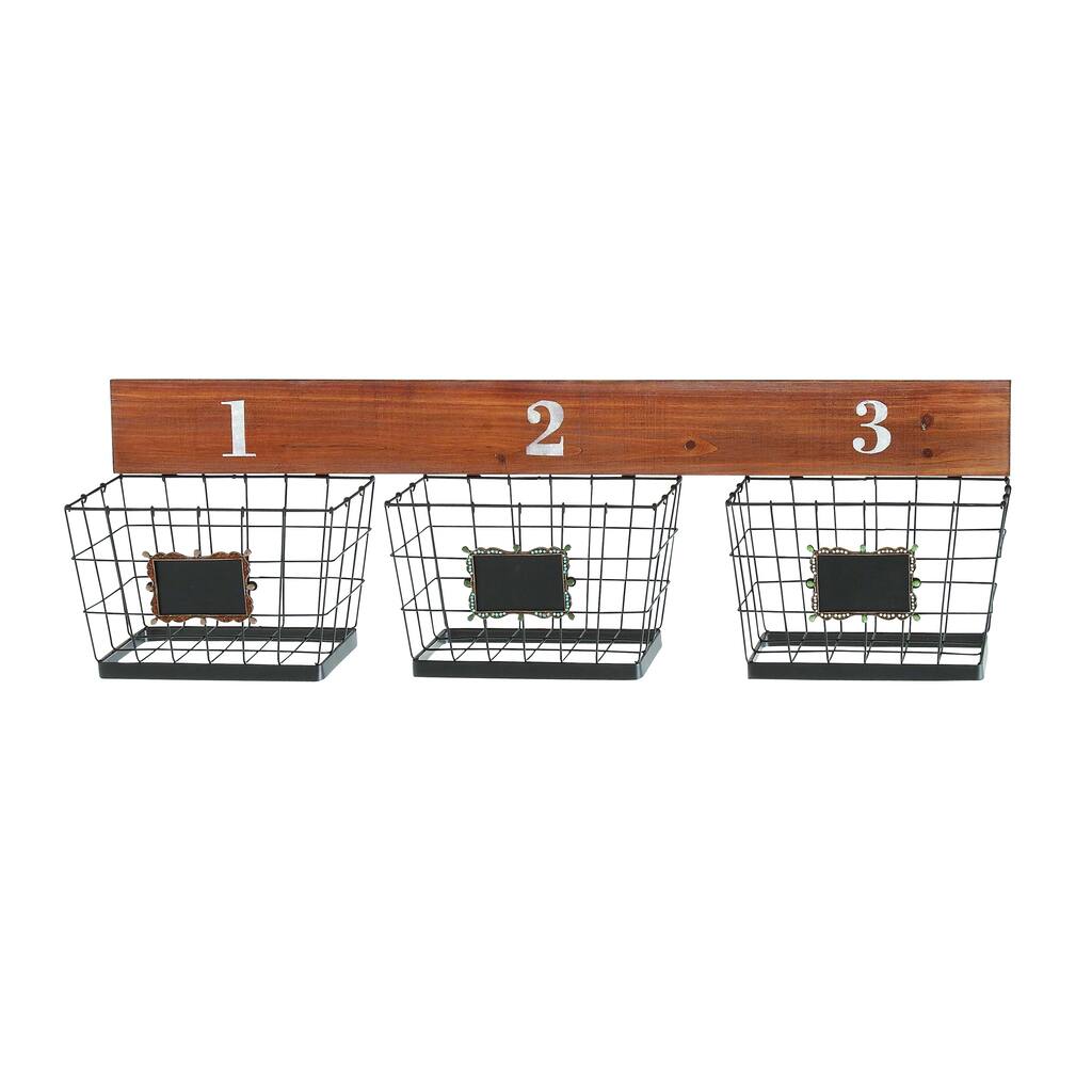 Attractive Wooden Panel Metal Wall Basket