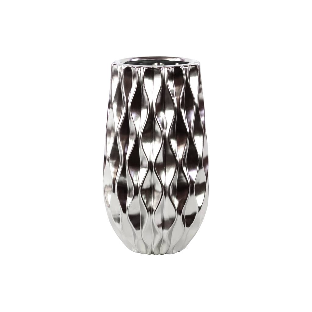 Contemporary Ceramic Vase With Diamondshaped Design In Silver Coating