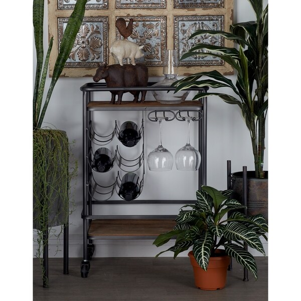 Shop Industrial 30 Inch Wood and Iron 6Bottle Wine Rack Cart by Studio