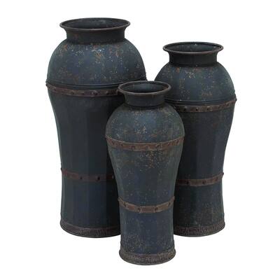 Metal Vase With Antique Weathered Finish (Set Of 3)