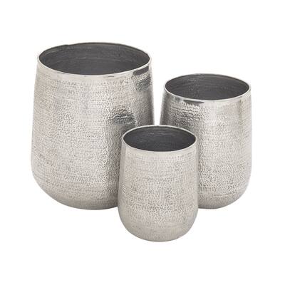 Silvertone Textured Aluminum Set of 3 Planters