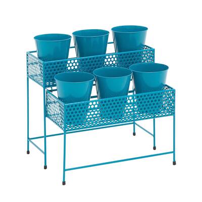 Blue Metal 2-tier Plant Stand