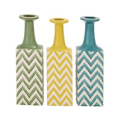 Striped Ceramic Set of 3 Vases