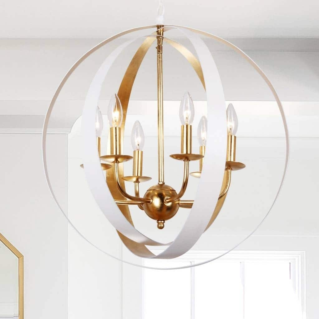 6-light Matte White/Antique Gold Chandelier - Chandeliers For Bedrooms by Overstock.com