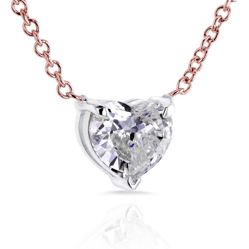 Annello by Kobelli 14k Rose Gold Floating Heart Certified 3/4ct Diamond Solitaire Necklace