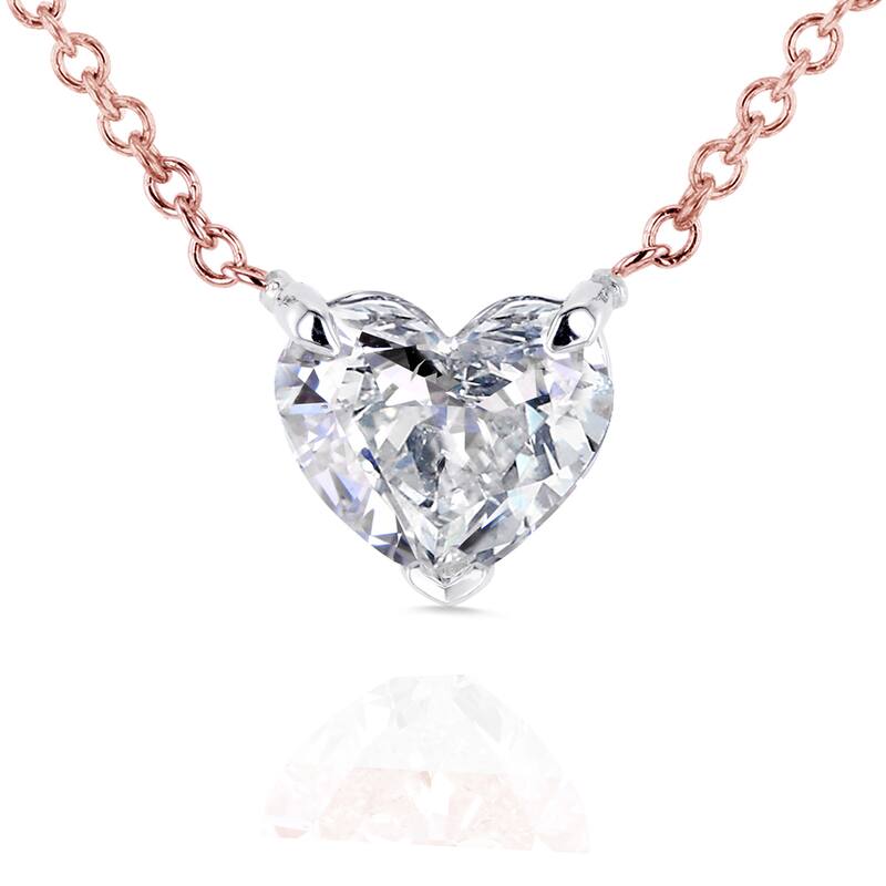 Annello by Kobelli 14k Rose Gold Floating Heart Certified 3/4ct Diamond Solitaire Necklace