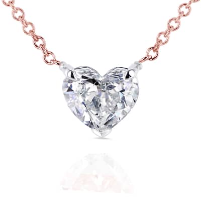 Annello by Kobelli 14k Rose Gold Floating Heart Certified 3/4ct Diamond Solitaire Necklace