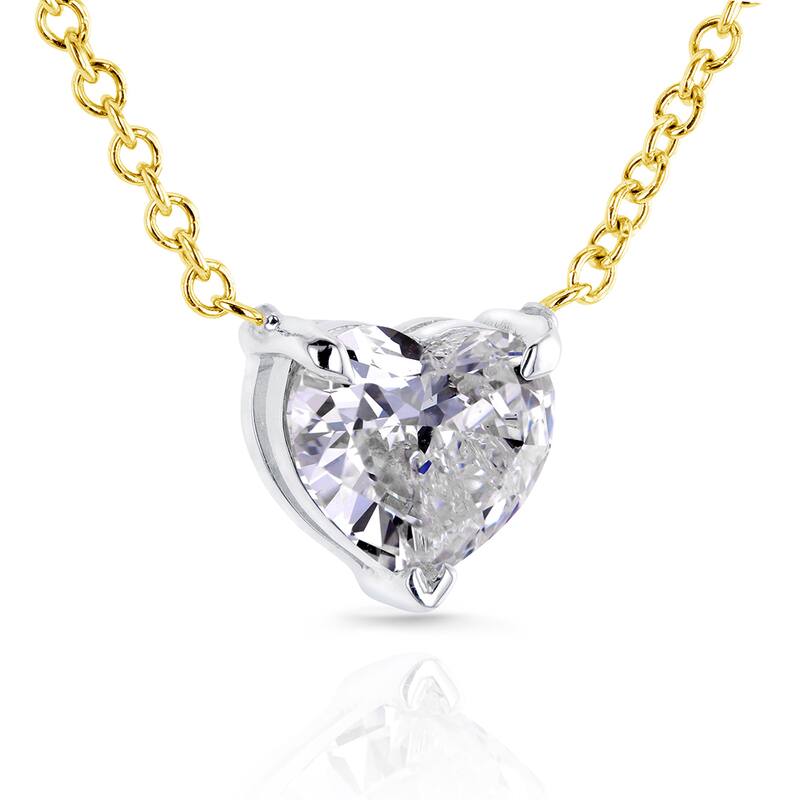 Annello by Kobelli 14k Yellow Gold Floating Heart Certified 3/4ct Diamond Solitaire Necklace