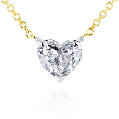 Annello by Kobelli 14k Yellow Gold Floating Heart Certified 3/4ct Diamond Solitaire Necklace