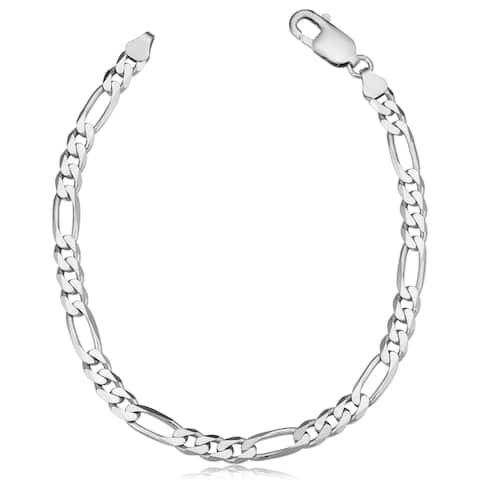 Fremada Italian Rhodium Plated Sterling Silver Men's 5.6-mm Figaro Link Bracelet (8.5 inches)