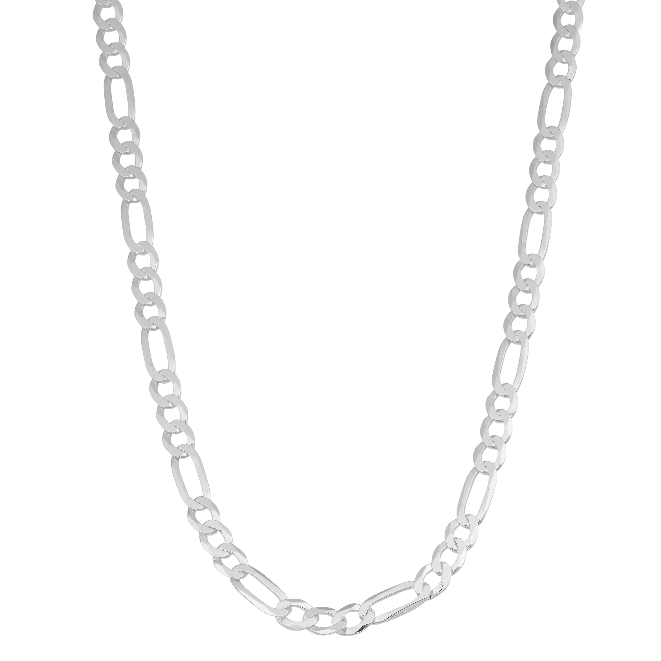 Au Naturale Italian Rhodium Plated Sterling Silver Men's 4.5-mm High Polish Figaro Link Necklace