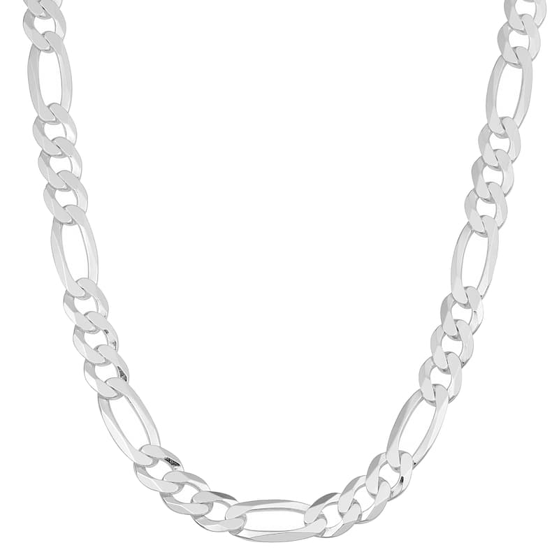 Fremada Italian Rhodium Plated Sterling Silver Men's 5.6-mm High Polish Figaro Link Necklace - 18 Inches - 18 Inch