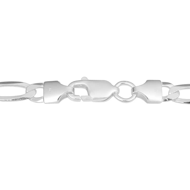 Fremada Italian Rhodium Plated Sterling Silver Men's 5.6-mm High Polish Figaro Link Necklace