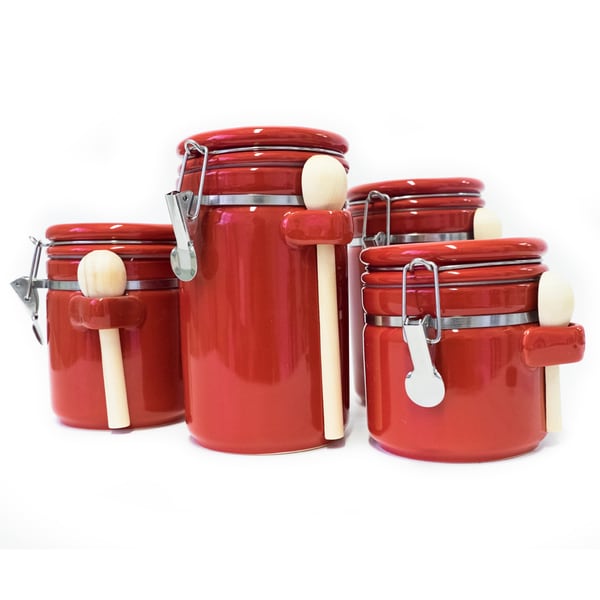 Shop Sweet Home Collection Red Ceramic Airtight 4-piece ...