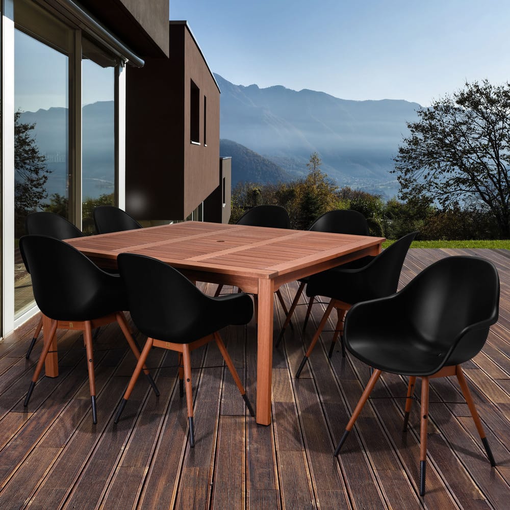 Amazonia Anastasia 9-piece Black Square Patio Dining Set - 9pc