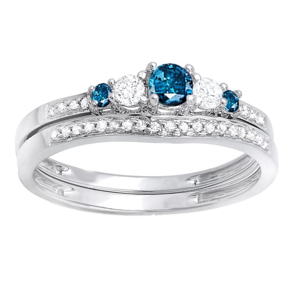 Elora 14k White Gold 2/5ct TDW Blue and White Diamond 5stone Bridal