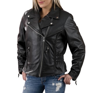 Women's Slim Fit Black Full-grain Leather Biker Jacket - 15994602 ...