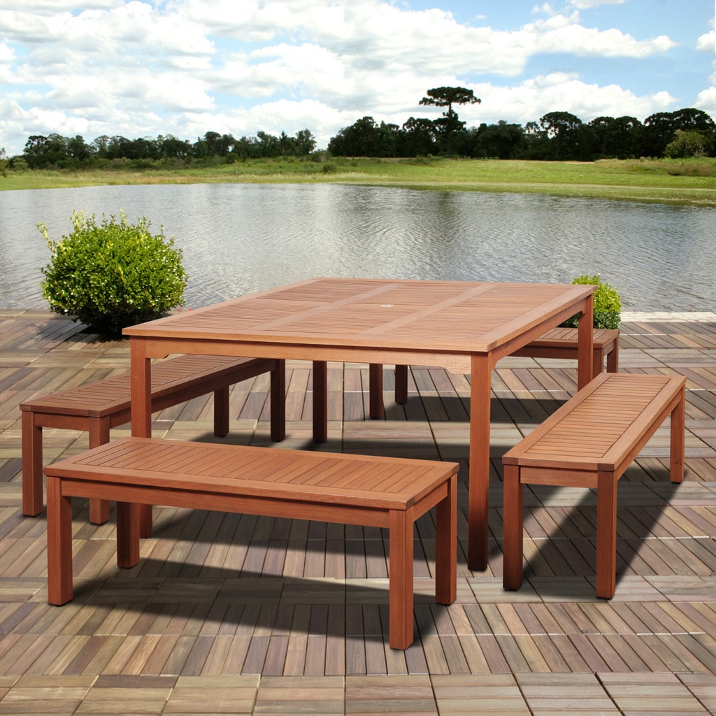 square patio table with benches