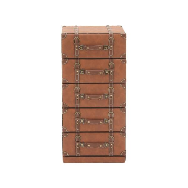 Shop Traditional Wood And Leather 5 Drawer Chest By Studio 350