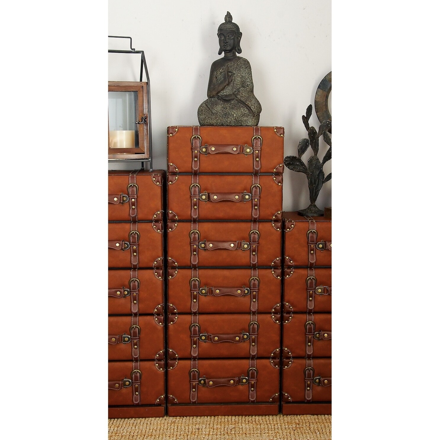 Shop Traditional Wood And Leather Trunk Style 6 Drawer Chest By