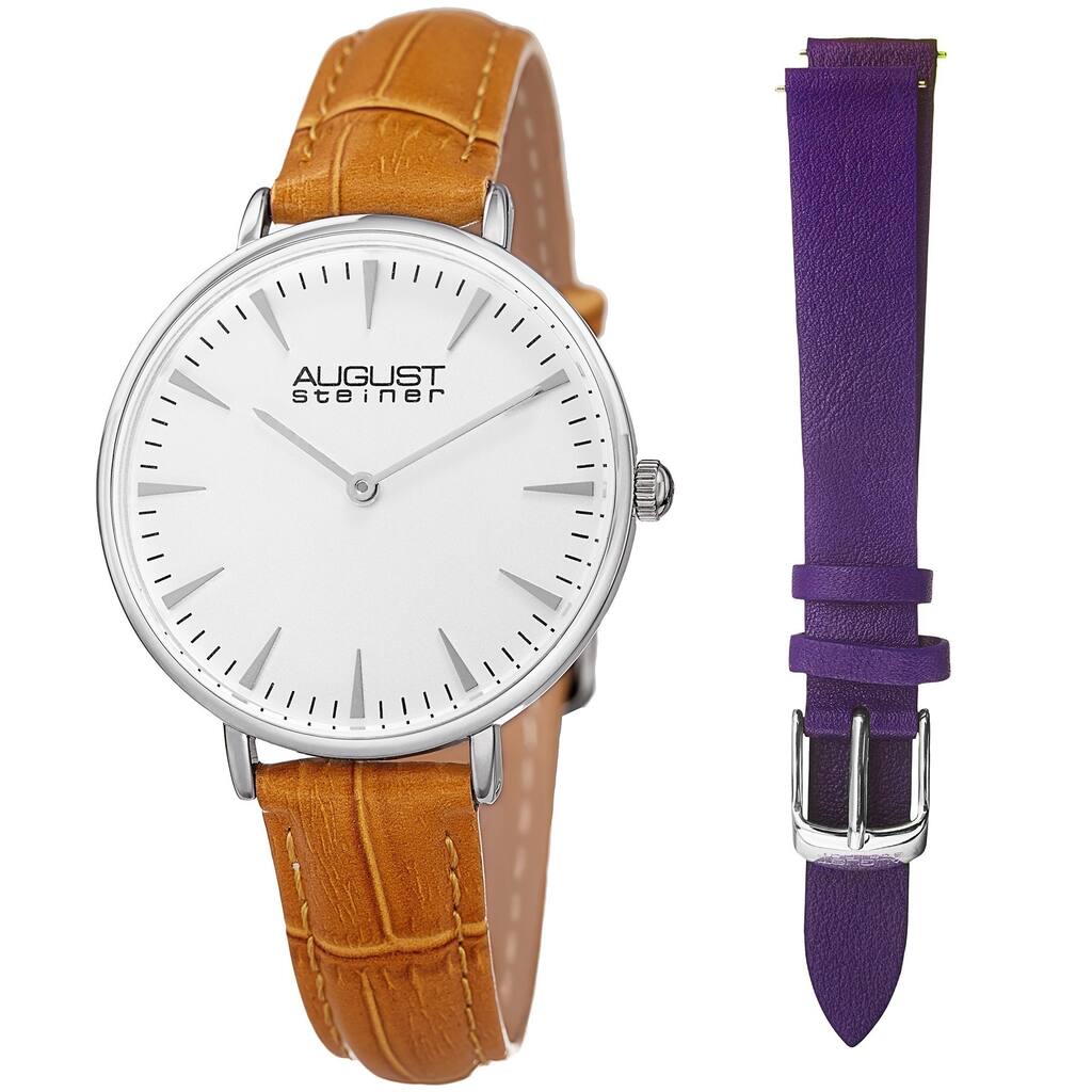 August Steiner Women?s Japanese Quartz Interchangeable Leather Strap Watch - brown