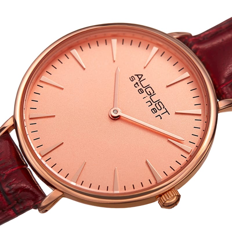 August Steiner Women's Japanese Quartz Interchangeable Leather Strap Watch - Red