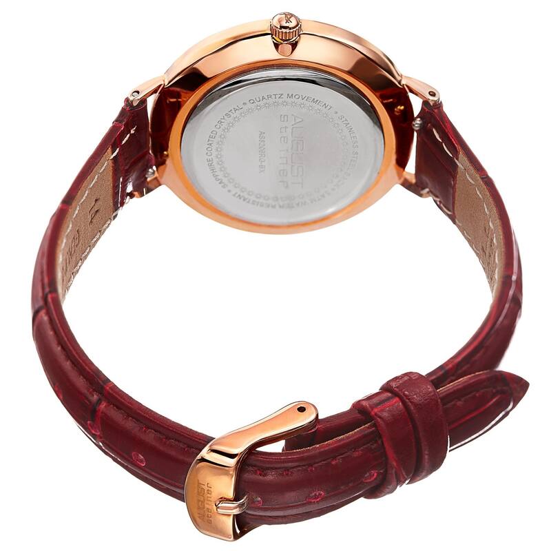 August Steiner Women's Japanese Quartz Interchangeable Leather Strap Watch - Red