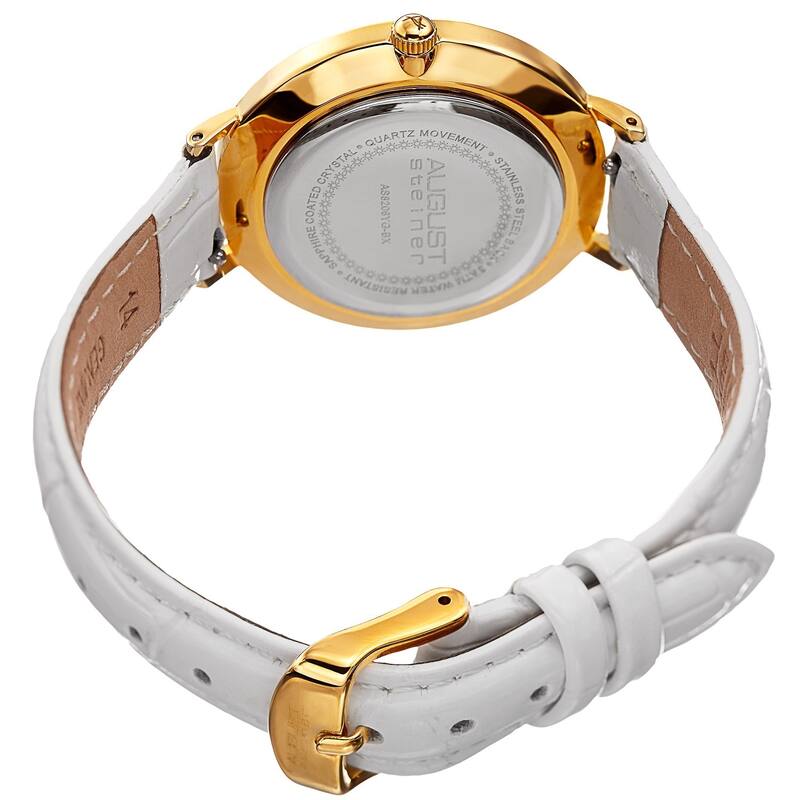 August Steiner Women?s Japanese Quartz Interchangeable Leather Strap Watch - White