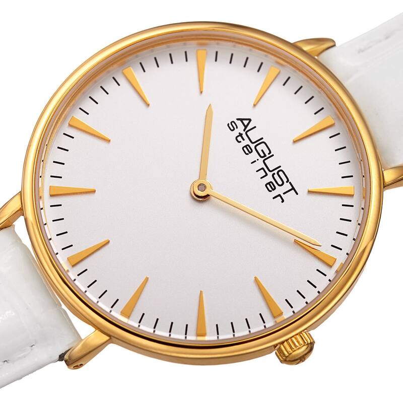 August Steiner Women?s Japanese Quartz Interchangeable Leather Strap Watch - White