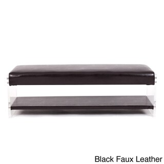 Iconic Home Chic Home Chaplin Glossy Bonded Leather/ Acrylic/ Foam Flat Seat Bottom Shelf Bench (Chaplin, Black Faux Leather)