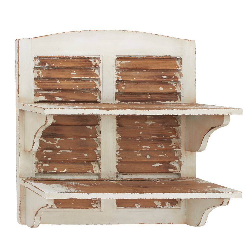 Distressed Wood Double-decker Wall Shelf