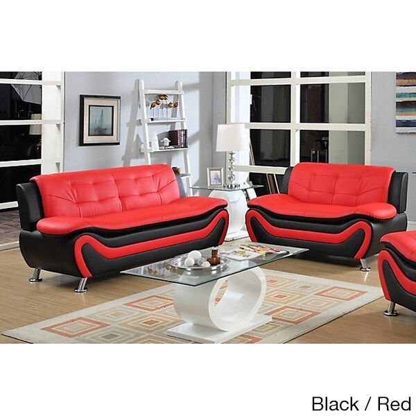 Ellena Faux Black Red White Leather Modern Living Room Sofa And Loveseat Set Of 2