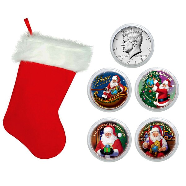 American Coin Treasures Santa Coin Collection in Christmas Stocking