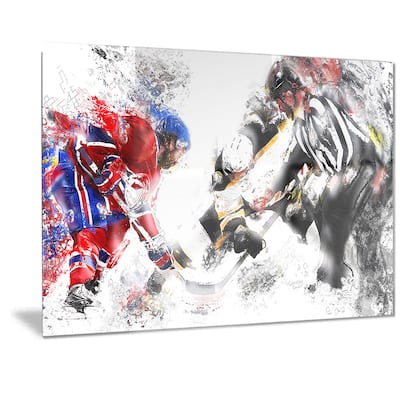 Designart 'Hockey Face Off Metal Wall Art