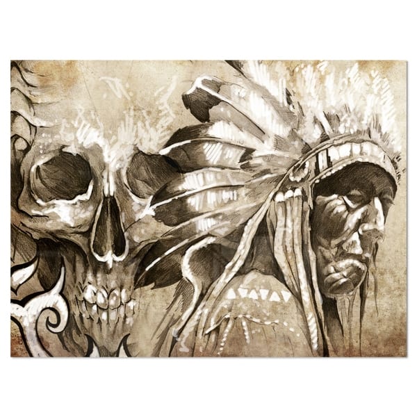 Indian Skull Wall Art Canvas for Room Wall Decor Skeleton Head Tattoo Poster