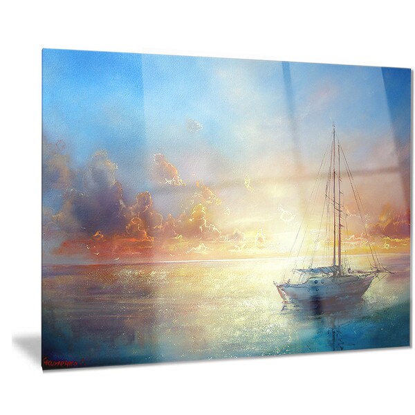 Shop Designart 'Seascape Pier' Seascape Painting Metal Wall Art On