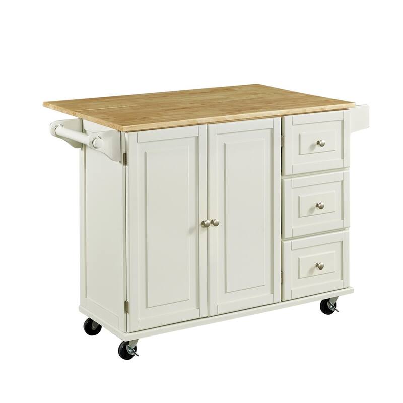 3-Drawer Drop Leaf Kitchen Cart with Wood Top by Homestyles