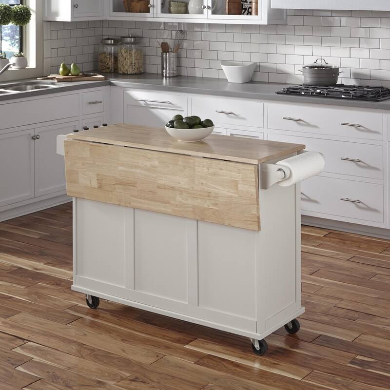 3-Drawer Drop Leaf Kitchen Cart with Wood Top by Homestyles
