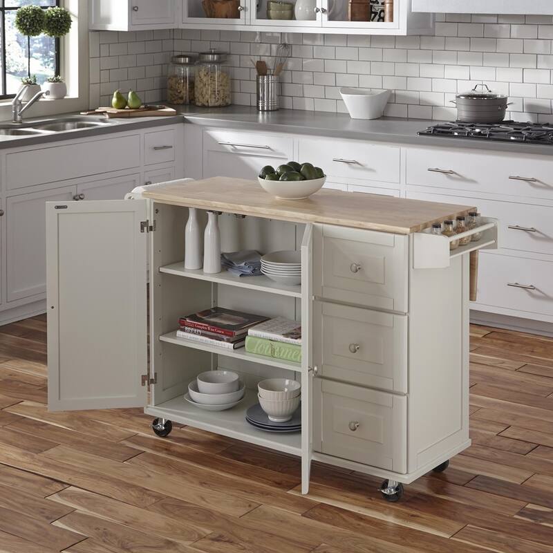 3-Drawer Drop Leaf Kitchen Cart with Wood Top by Homestyles