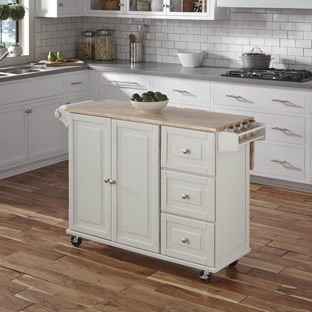 Homestyles Mobile Kitchen Island Cart with Wood Top and Dropleaf Breakfast Bar
