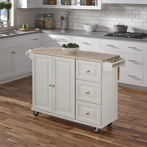 white kitchen cart with stools